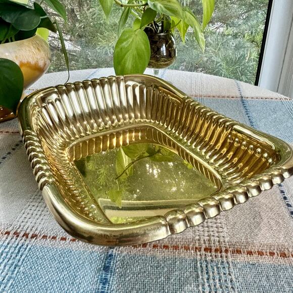 Antique Brasscrafters Sheraton Polished Brass Bowl 11x8 Decorative Tray - Picture 13 of 13